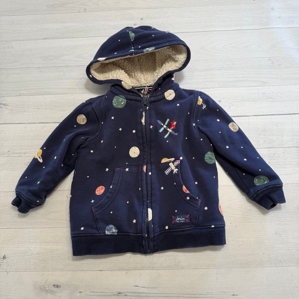 Joules kids Sherpa lined zip up sweatshirt outer space solar system 2/3